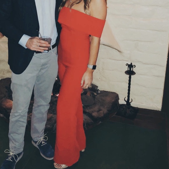 By The Way x Revolve Aubrey Red Off the Shoulder Drape One Piece Jumpsuit - Picture 2 of 7